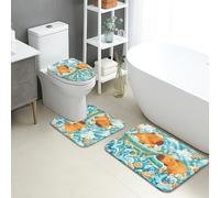 Capybara Watercolor Quick Dry Bath Mat, Ocean Waves Floral Absorbent Non Slip Shower Mat, Summer Decorative Flannel Washable Bath Rugs 3 Piece Sets