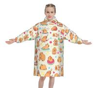 Capybara Wearable Blanket Hoodie for Capybara Lovers Kids, Oversized Flannel Fleece Sweatshirt, Cozy Blanket Hoodie with Pocket, Gift for Girls Boys Teens