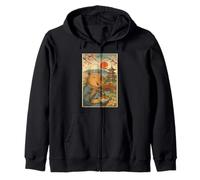 Capybara wearing Kimono Eating Takoyaki Fuji Cherry Blossoms Zip Hoodie