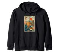 Capybara wearing Kimono Eating Takoyaki Fuji Cherry Blossoms Zip Hoodie