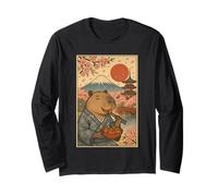 Capybara Wearing Kimono Eating Takoyaki Sakura Mt Fuji Japan Long Sleeve T-Shirt