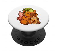 Capybara wearing Turtle and Axolot Backpack Boba Tea Kawaii PopSockets Adhesive PopGrip