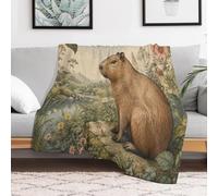 Capybara William Morris Floral Flannel Throw Blanket 50"x70" for Sofa Bed | Cosy sofa blanket: clear full-colour motif, for the living room; soft and easy to use every day.