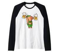 Capybara with Beer and Lederhosen Raglan Baseball Tee