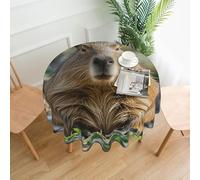 Capybara With Eyes Closed Printed Round Tablecloth,Dust-Proof Wrinkle Resistant Table Cover Washable Polyester Table Cloth For Kitchen Dining Room Farmhouse Picnic Indoor Outdoor(Round 60 Inch)