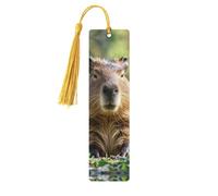Capybara with Eyes Closed Wooden Bookmarks 5pcs with Gold Tassels Handmade Double-Sided Printed Book Marks Page Markers Book Accessories Gift for Book Lovers Women Men
