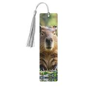 Capybara with Eyes Closed Wooden Bookmarks 5pcs with Gray Tassels Handmade Double-Sided Printed Book Marks Page Markers Book Accessories Gift for Book Lovers Women Men