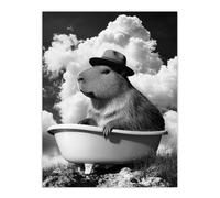 Artery8 Capybara with Hat in Bathtub Black White Surreal Bathroom Toilet Extra Large XL Wall Art Poster Print