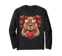 Capybara with Hearts Sunglasses Animal Lovers Valentine's Long Sleeve T-Shirt