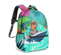 Capybara with Sunglasses on Lotus Leaf by Majestic Waterfall & Hummingbirds 16 Inch Vivid 3D Graphic Print Backpack, Kids School Jungle Tropical Floral Novelty Rucksack Bag (09)