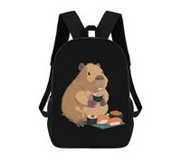 Capybara with Sushi Printed 17 Inch Daypack Unisex Shoulder Backpacks Travel Laptop Backpack for Women Men