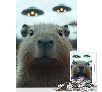 Capybara with UFOs in The Background Hard Jigsaw Puzzle for Adults 1000 Pieces Improve Attention Span And Focus Peaceful Relaxing Leisure Fun (50x75cm)