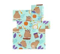 Capybara Wrapping Paper,4 Sheets Studying Capybaras Gift Wrap Paper Back to School Wrapping Paper Bulk Pencil Apple Reading Book Calculator Prints 70x50cm Gift Wrap Paper for Boys Girls Kids