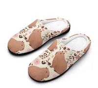 Capybaras And Flowers Cotton Men's Slip-on Slippers 7-8（40-41）