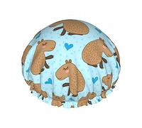 Capybaras Animal Patteren Shower Cap,Nightcap Double Layer Waterproof Elastic Bath Cap Reusable Bathing Hair Cap