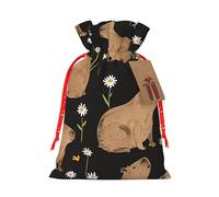 Capybaras Flowers Leaves Drawstring Gift Bags Reusable Gift Wrapping Pouches For Birthday, Wedding, Party Favours & Festive Presents