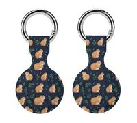 Capybaras Leaf Guinea Pigs Compatible for AirTag Holder with Keychain Silicone Protective Case Cover 2PCS
