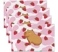 Capybaras Placemats Set of 4 45X30cm Animals Lovers Table Place Mats Decor Cutes Capybara Placemat Kitchen Dining Table Decor Indoor Outdoor Strawberry