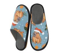 Capybaras with Juicy Oranges and Santa Claus Hats House Slippers for Women Men Warm Slippers House Shoes Indoor Outdoor Slippers
