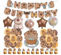 Capybra Birthday Party Decorations, Capybra Aluminum foil balloon, ZPSOSPZ Capy-bara Cake topper, Capy-bara Theme Party Cartoon Birthday Decoration Set