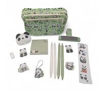 CapyLove Panda Pencil Case 14 Piece Set, Large Capacity Multi-Layer Kawaii Stationery Set with Zipper Pouch, Panda Keychain, Brooch, Notepad, Birthday Gift for Kids and Girls