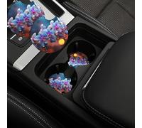 Car 2 Pack Non-Slip Insert Car Coaster With A Finger Notch Round Car Drink Coaster Colorful Orchids Flower Car Cup Mat Pad Interior