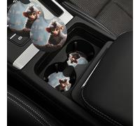 Car 2 Pack Non-Slip Insert Car Coaster With A Finger Notch Round Car Drink Coaster Cute Monkey Car Cup Mat Pad Interior