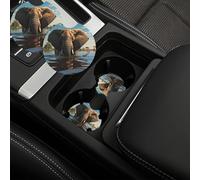 Car 2 Pack Non-Slip Insert Car Coaster With A Finger Notch Round Car Drink Coaster Elephant Is Sitting In The Water Car Cup Mat Pad Interior