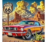 Car 5D Diamond Painting Kits for Adults Beginners, Diamond Art Kit for Route 66 Vintage Car,DIY Full Round Drill Diamond Gem Art and Crafts Home Wall Decor 13.8 x 13.8 inch