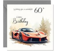 Car 60th Birthday Card - Racing Supercar Sports Car Birthday Card for 60 Year old Sixty Sixtieth