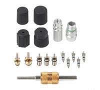 Car Ac Valve Core Kit 17pcs Leakproof R134a Valve Core Replacement Set R12 R134a Automotive Air Conditioning Repair Kit Having for Prime Low Side Service and Valves