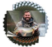 Car Accessories A Man Proudly Holds A Large Fish by A Serene Lake. Stickers 10Pcs Funny Bumper Stickers for Adults Car Stickers(8X12CM)