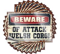 Car Accessories Beware of Attack Welsh Corgi Funny Sticker 10 Pcs Stickers for Your Car Bumper Stickers, Decals & Ma(6X9CM)