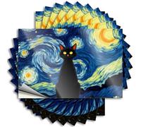 Car Accessories Black Cat Under The Starry Night Sky Stickers 10Pcs Funny Car Decals Funny Sticker(12X18CM)