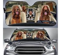 Car Accessories Foldable Front Windshield Sun Shade Keep Vehicle Cooler Windscreen Car Sunshades Universal For Suv Truck Summer Funny Irish Setter Dog Family Driving M