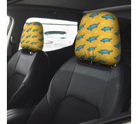 Car Accessories for Women Men, Headrest Covers for Cars 2 Pcs, Cartoon Cute Crocodile Yellow Head Rest Cover for Car Decor, Car Headrest Cover for Car Decorations Interior