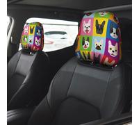 Car Accessories for Women Men, Headrest Covers for Cars 2 Pcs, French Bulldog Head Rest Cover for Car Decor, Car Headrest Cover for Car Decorations Interior