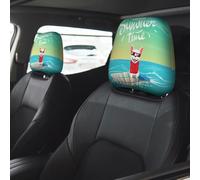 Car Accessories for Women Men, Headrest Covers for Cars 2 Pcs, French Bulldog Surfing Head Rest Cover for Car Decor, Car Headrest Cover for Car Decorations Interior