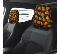 Car Accessories for Women Men, Headrest Covers for Cars 2 Pcs, Pumpkin Maple Falling Leaves Head Rest Cover for Car Decor, Car Headrest Cover for Car Decorations Interior