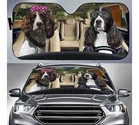 Car Accessories Funny English Springer Spaniel Dogs Couple Driving Car Sun Shade Block Uv Rays Windscreen Cover Universal For Summer Suv Car