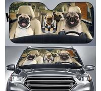 Car Accessories Funny Four Pug Family Left Hand Drive Front Windshield Sun Shade Keep Vehicle Cooler Windscreen Car Sunshades Universal For Summer Suv Truck