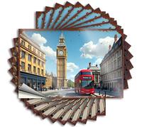 Car Accessories London's Iconic Red Bus and Big Ben Against A Clear Sky Stickers 10Pcs Bar Sign for Home Decor Funny Stickers for Cars(6X9CM)