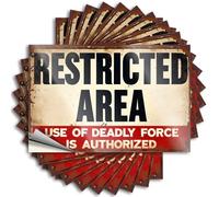 Car Accessories Restricted Area: Deadly Force Authorized Warning Sign Stickers 10Pcs Funny Bumper Sticker Funny Sticker(6X9CM)