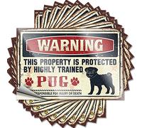 Car Accessories Warning This Property is Protected By A Highly Trained Pug Funny Sticker 10 Pcs Tool Decal Hardhat Stickers and Decals(12X18CM)