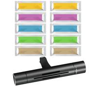 Car Air Freshener, Vent Clip Natural Essential Oil Diffuser with 10 Aromatherapy Sticks 1 Aluminum-alloy Holder, Car Smell Solid Perfume Purifier (Black, Various Scents)