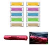 Car Air Freshener, Vent Clip Natural Essential Oil Diffuser with 10 Aromatherapy Sticks 1 Aluminum-alloy Holder, Car Smell Solid Perfume Purifier (Red, Various Scents)