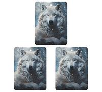 Car Air Freshener Wolf Sitting in The Snow Hanging Aromatherapy Tablets for Men Women 3 Pcs Square