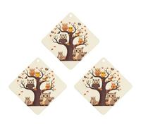 Car Air Fresheners Hanging Air Freshener Cartoon Owl on Tree Fragrance Scented Cards Car Aromatherapy Tablets Interior Mirror Pendant for Wardrobe Bathroom Rhombus White