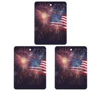 Car Air Fresheners Hanging Air Freshener Firework American Flag 4Th of July Fragrance Scented Cards Car Aromatherapy Tablets Interior Mirror Pendant for Wardrobe Bathroom Square Black