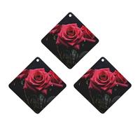 Car Air Fresheners Hanging Air Freshener Red Rose And Black Leaves Fragrance Scented Cards Car Aromatherapy Tablets Interior Mirror Pendant for Wardrobe Bathroom Rhombus Gray